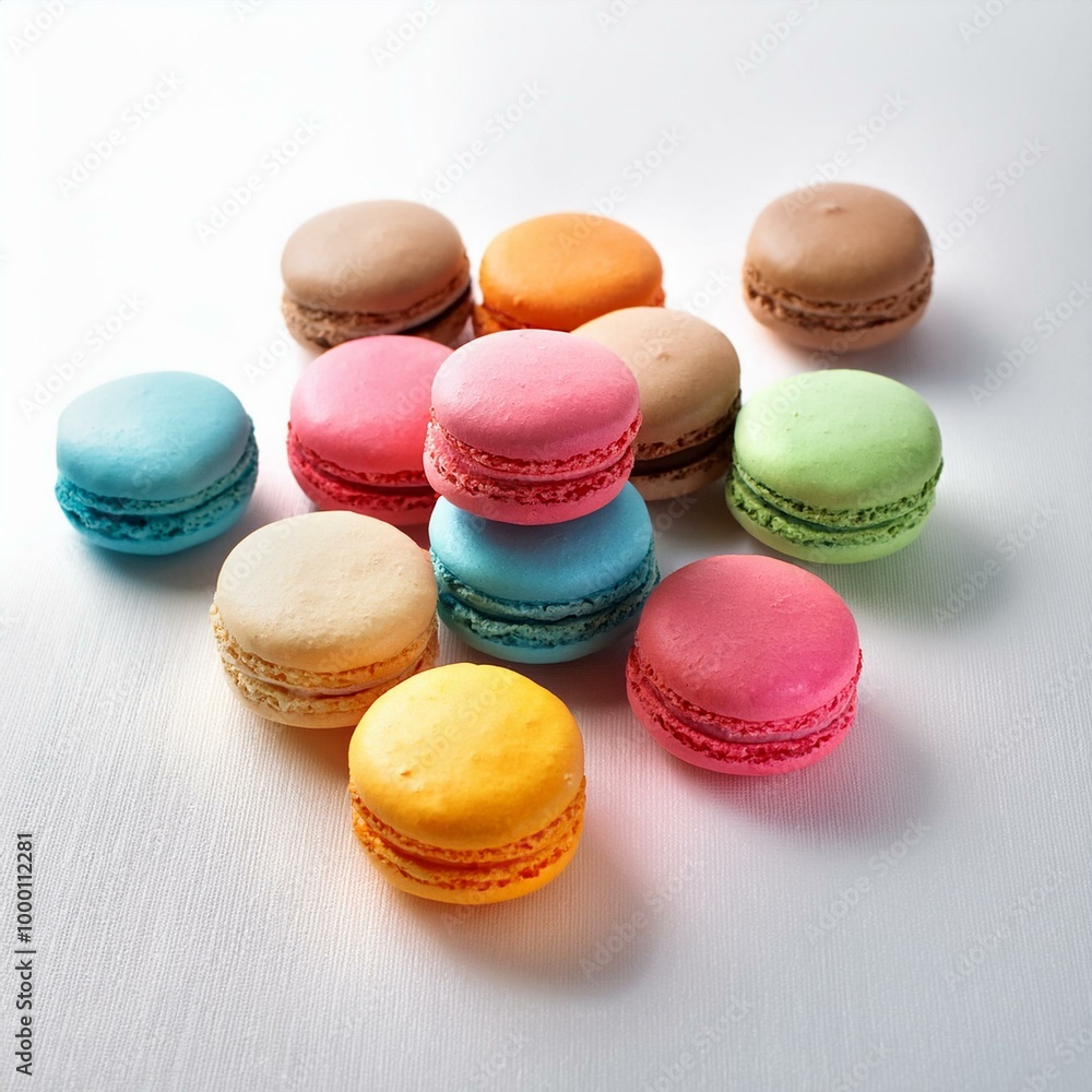 Obraz premium colorful macarons and white background 