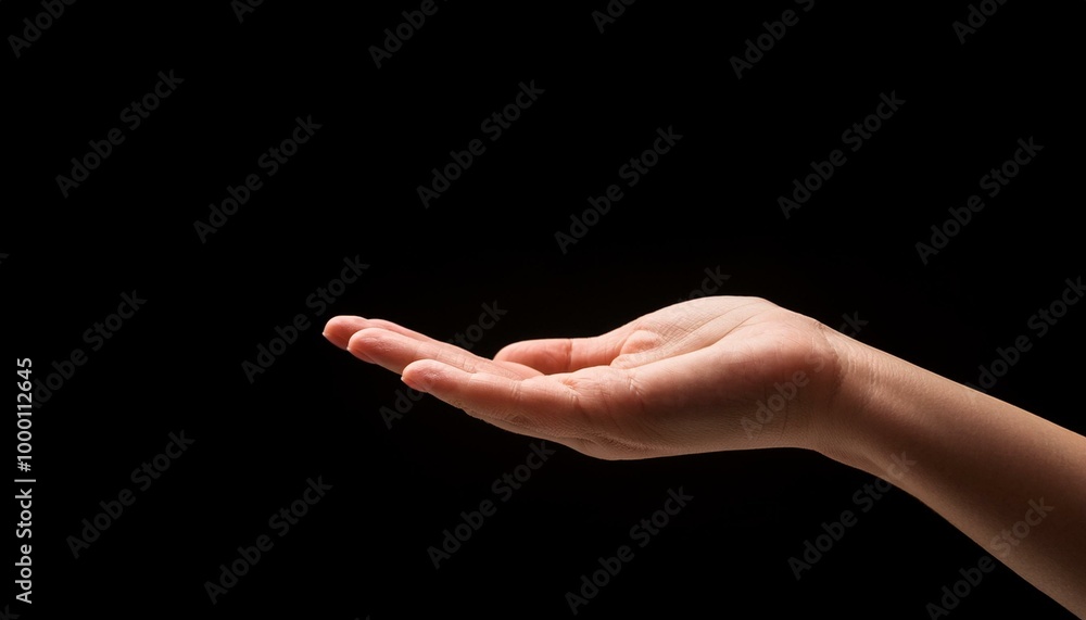 female hand holding showing or giving something over black background female hand holding showing or giving something over black background