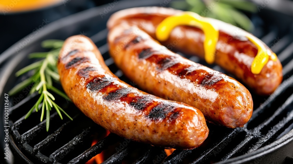 Grilled Sausages on the Barbecue with Smoke and Flames Grilled Sausages on the Barbecue with Smoke and Flames