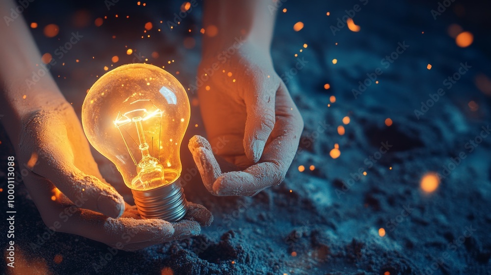 Lightbulb in Hands. Lightbulb in Hands.