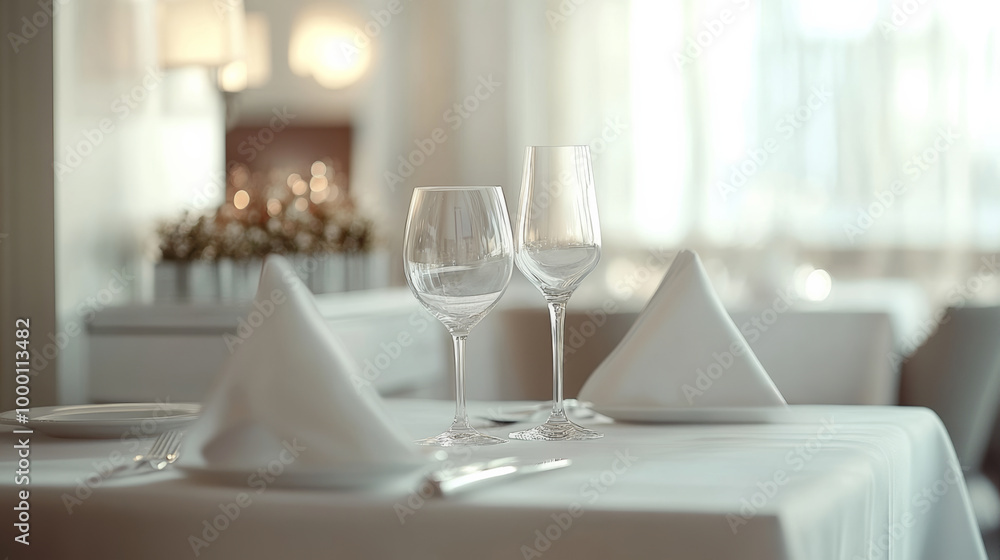 Elegant Table Setting with Wine Glasses and Napkins.
