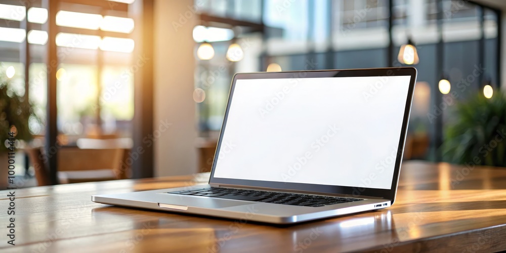 Modern Workspace Essentials Close-up of Silver Laptop on Wooden Table in Serene Office Setting, Professional and Productive Environment for Technology Concept Modern Workspace Essentials Close-up of Silver Laptop on Wooden Table in Serene Office Setting, Professional and Productive Environment for Technology Concept