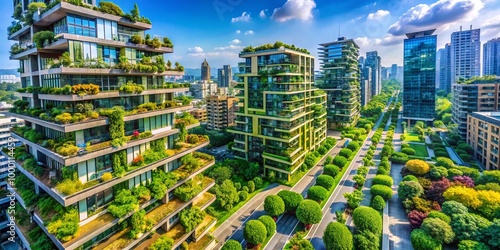 Innovative urban landscape showcasing sustainable architecture and green spaces in modern cities #1000114459