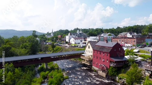 Littleton New Hampshire and the Ammonoosuc River. Aerial 4k Cinematic Video. photo