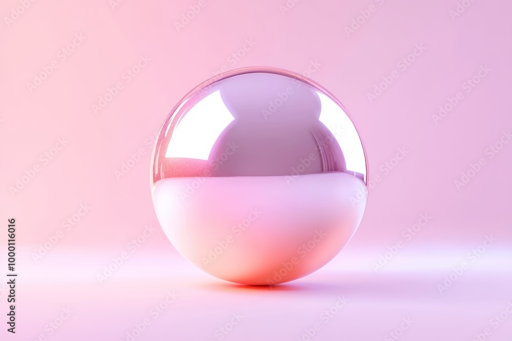 A Shiny Metallic Sphere Reflecting Pink Light on a Pink Background A Shiny Metallic Sphere Reflecting Pink Light on a Pink Background
