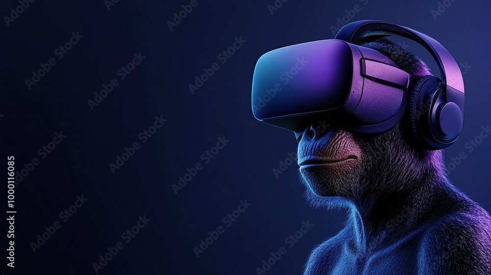 Futuristic Monkey Wearing a VR Headset in a Digital World Futuristic Monkey Wearing a VR Headset in a Digital World