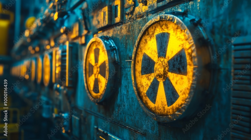 Radioactive Warning Signs on a Grungy Metal Surface. Radioactive Warning Signs on a Grungy Metal Surface.