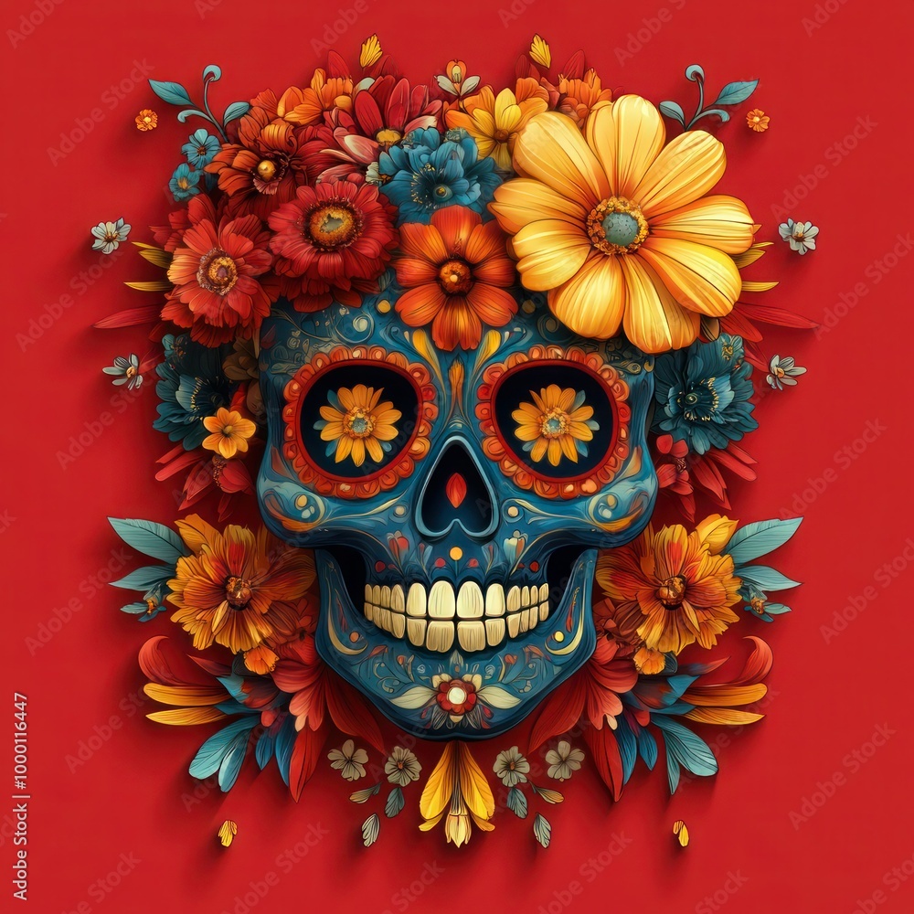 Ornate Dia de los Muertos Sugar Skull Vector Illustration with Solid Colors - AI Compatible Ornate Dia de los Muertos Sugar Skull Vector Illustration with Solid Colors - AI Compatible