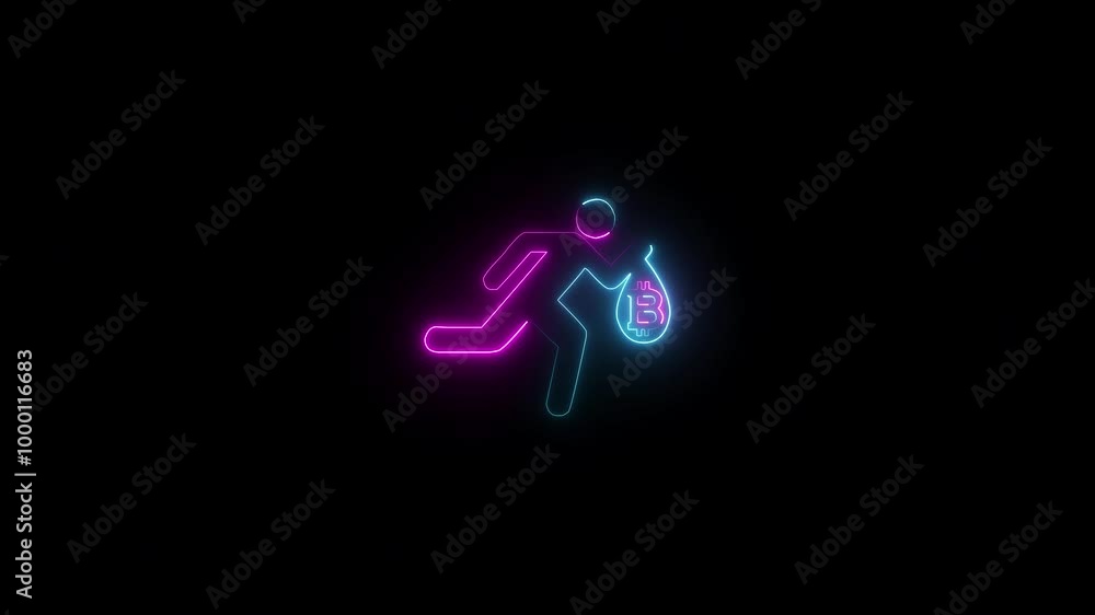 Business Neon Light Bit coin icon animated on black background 4k video. Business Neon Light Bit coin icon animated on black background 4k video.