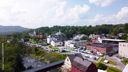 Littleton New Hampshire and the Ammonoosuc River. Aerial 4k Cinematic Video. photo