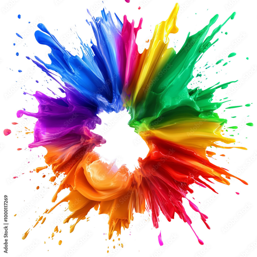 explosion of pride rainbow paint isolated on transparent background Generative AI explosion of pride rainbow paint isolated on transparent background Generative AI
