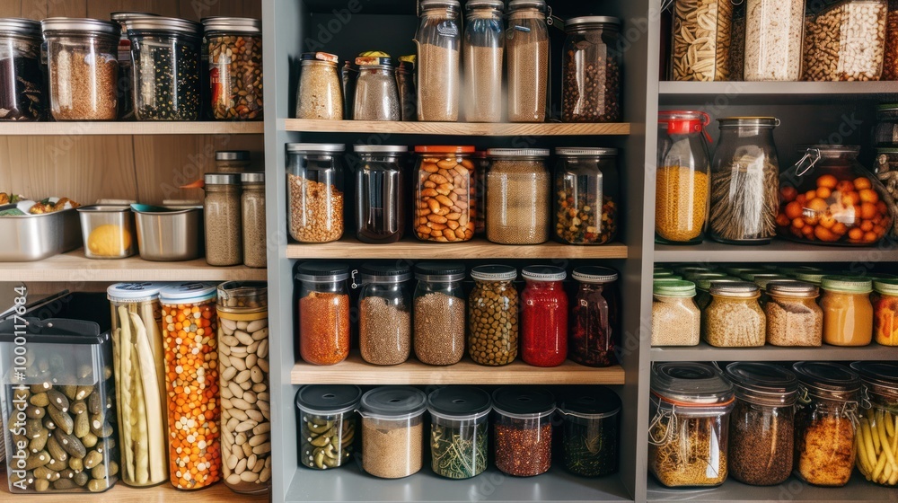 Organized Pantry With Glass Jars Organized Pantry With Glass Jars