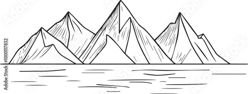 Mountain outline vector with the tree, Mountain range silhouette isolated vector illustration.