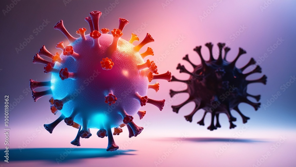 A 3D render of a healthy cell dividing and replicating, with a faint outline of a coronavirus in the background, symbolizing the impact of COVID-19 on cellular biology and health A 3D render of a healthy cell dividing and replicating, with a faint outline of a coronavirus in the background, symbolizing the impact of COVID-19 on cellular biology and health