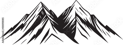 Mountain outline vector with the tree, Mountain range silhouette isolated vector illustration.