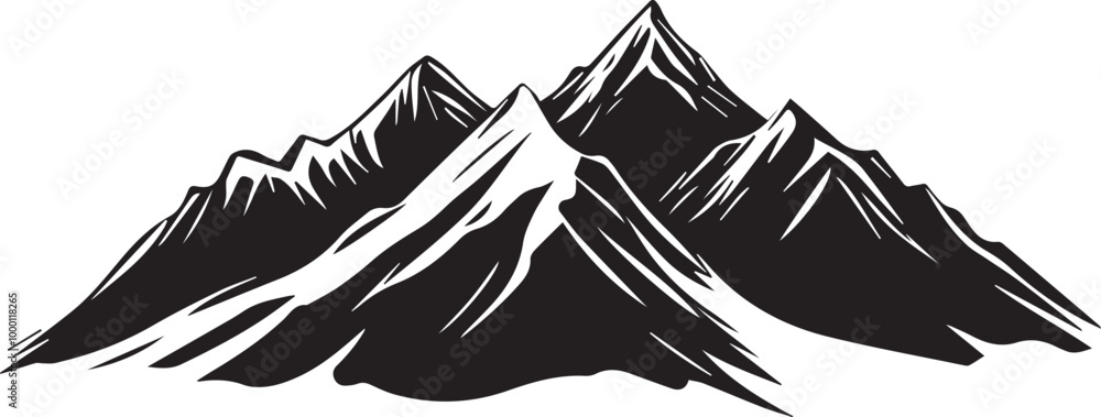 Naklejka premium Mountain outline vector with the tree, Mountain range silhouette isolated vector illustration.