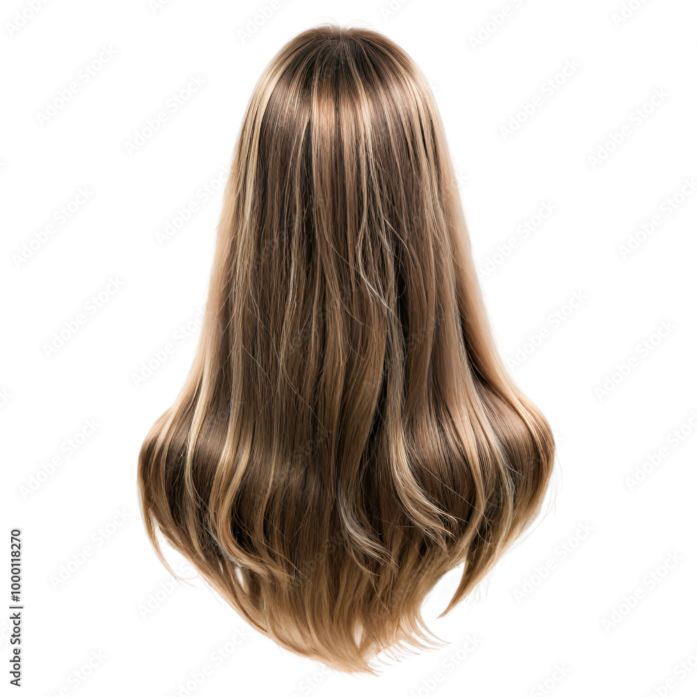 Naklejka premium Beautiful long blonde hair cascading gracefully, showcasing soft waves and a natural shine. An ideal element for artistic and design projects that require elegance