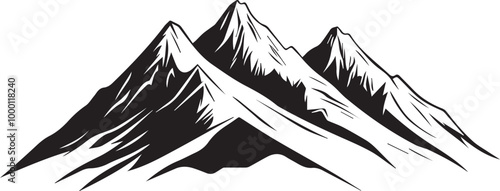 Mountain outline vector with the tree, Mountain range silhouette isolated vector illustration.