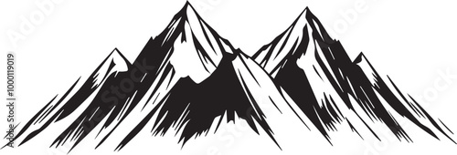 Black silhouette mountains outline vector illustration, 