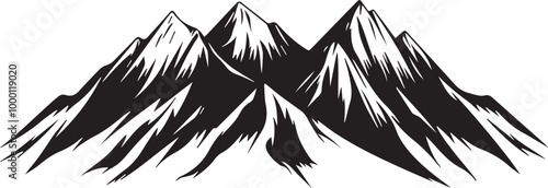 Black silhouette mountains outline vector illustration, 