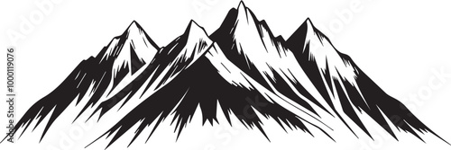 Black silhouette mountains outline vector illustration, 