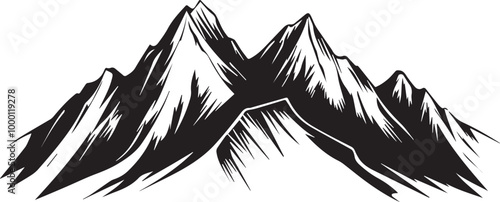 Black silhouette mountains outline vector illustration, 