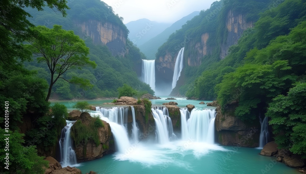 Fototapeta premium Epic Waterfall in a Jungle Paradise