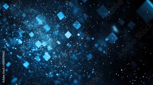 Dark background with scattered blue squares for design