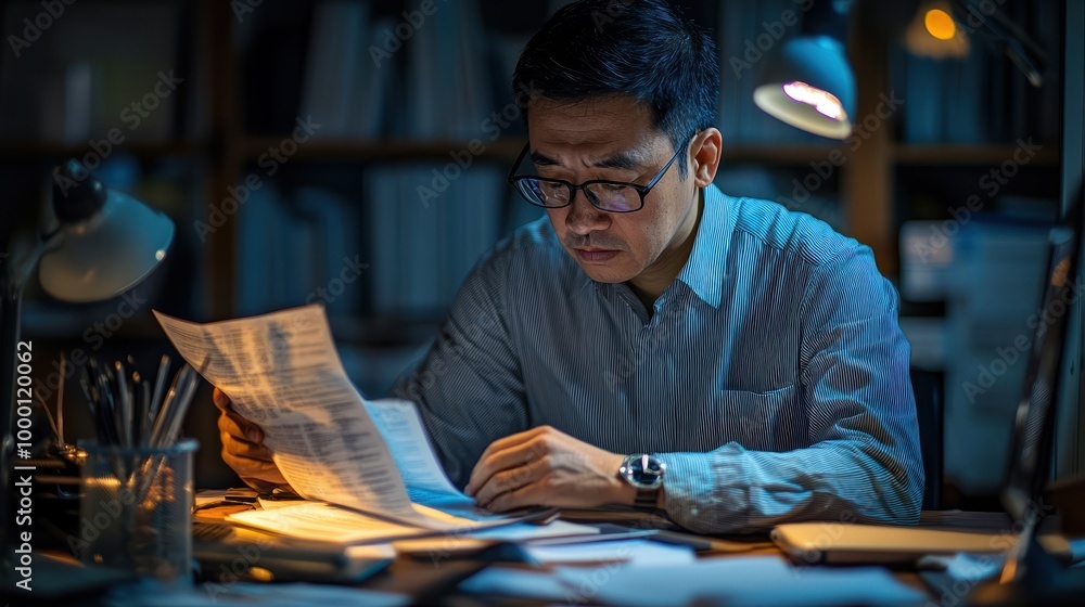 photo capturing a manager at their desk, intensely focusing on verifying and approving online investment contracts and conducting quality assurance on digital documents photo capturing a manager at their desk, intensely focusing on verifying and approving online investment contracts and conducting quality assurance on digital documents