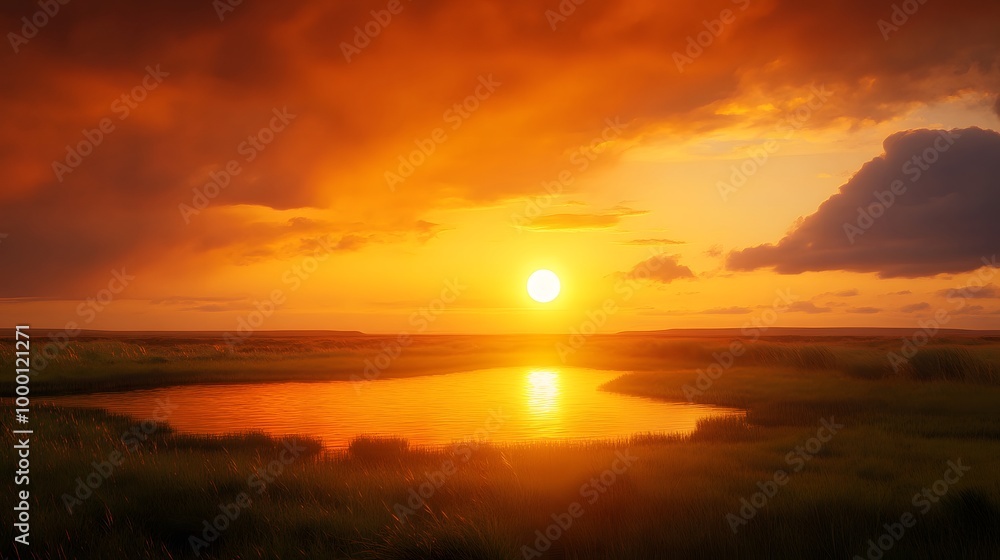Golden Sunset Over Rolling Hills with Vibrant Clouds Golden Sunset Over Rolling Hills with Vibrant Clouds