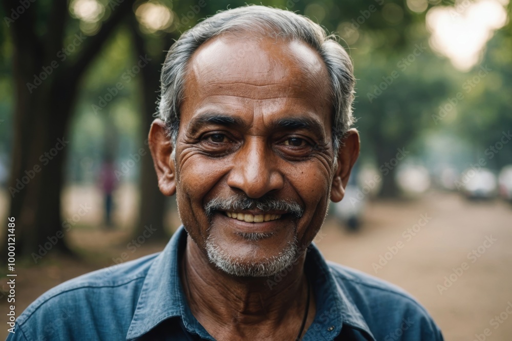 Close portrait of a smiling senior Bangladeshi man looking at the camera, Bangladeshi outdoors blurred background Close portrait of a smiling senior Bangladeshi man looking at the camera, Bangladeshi outdoors blurred background