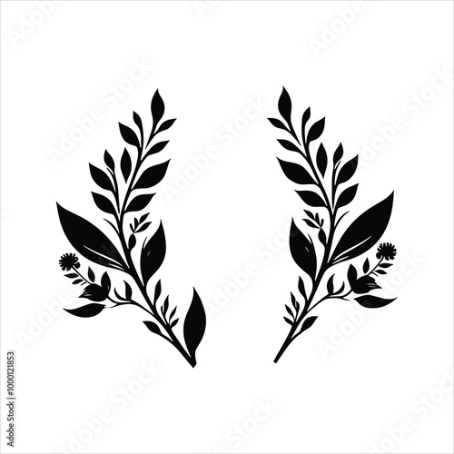 Botanical leaf pair, nature-inspired plant silhouette with clean and minimalistic floral vector design