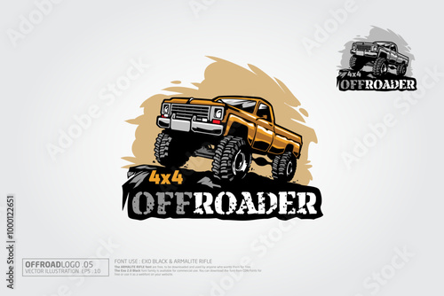 4x4 OffRoader Vector Logo Template.  Offroad pickup truck design elements. Vector logo illustration.