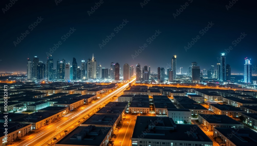 Obraz premium Bright cityscape under the night sky