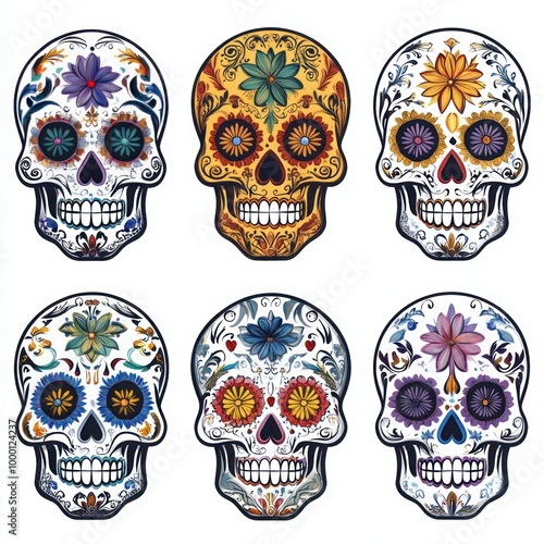 Mexican Sugar Skull Dia de los Muertos Icons Set