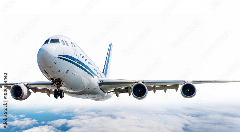 An image of a commercial passenger aircraft flying above the clouds. Travel and holiday concept. An image of a commercial passenger aircraft flying above the clouds. Travel and holiday concept.