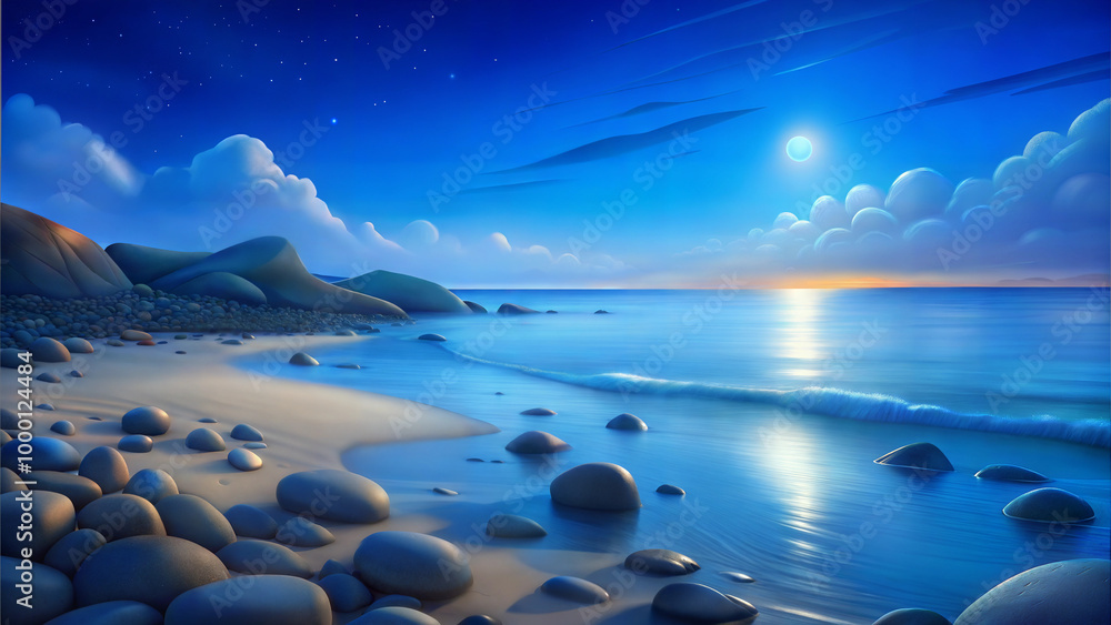 Obraz premium Full Moon Illuminates the Calm Night Sea