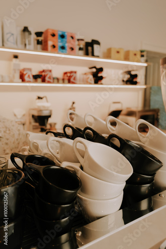 utensils of coffeeshop, interior, cups, products design 