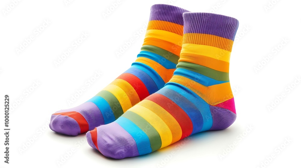 Legs of a young woman in colorful socks on a white background Legs of a young woman in colorful socks on a white background