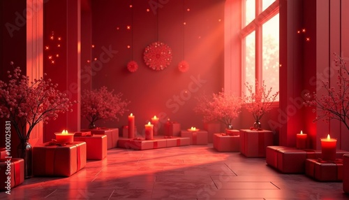  Elegant Christmas setting with red decor and candlelight