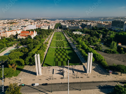 фотографія AERIAL View of Eduardo VII park with labyrinth in Lisbon, Portugal
