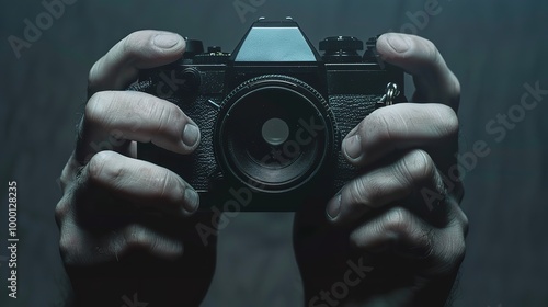 World Photography Day hands holding a camera isolated