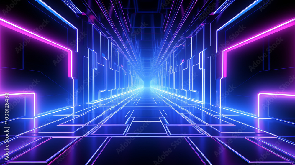 3D abstract background with neon lights. neon tunnel .space construction 3D abstract background with neon lights. neon tunnel .space construction