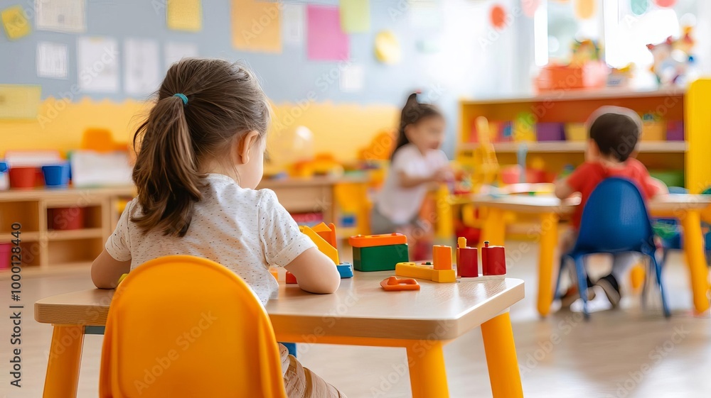 Children engaged in creative play in a bright, cheerful classroom environment. Children engaged in creative play in a bright, cheerful classroom environment.