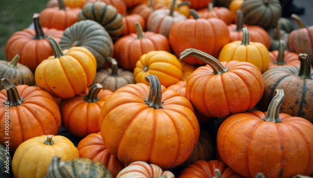 Autumn harvest bounty vibrant pumpkins in a pile Autumn harvest bounty vibrant pumpkins in a pile