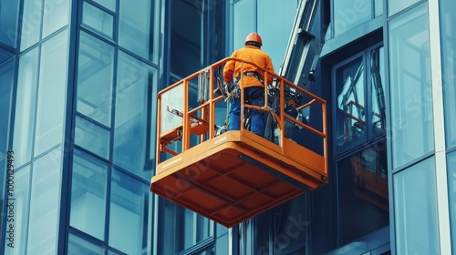 Aerial platform for workers who work at height on buildings photo