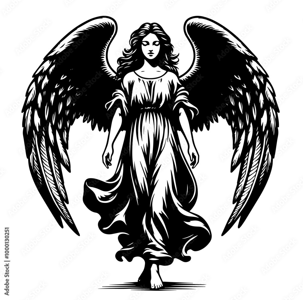 Obraz premium silhouette of angel in hand-drawn style with black shape design
