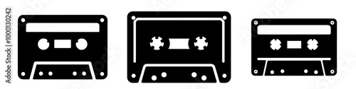 old-school cassette tape designs in black vector format