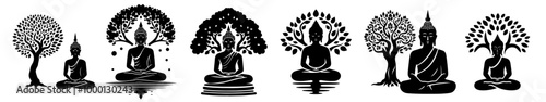 serene buddha in meditation pose silhouette black vector
