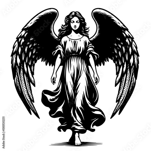 silhouette of angel in hand-drawn style with black shape design